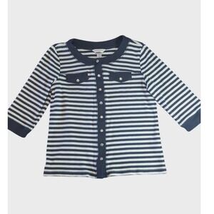 Christopher & Banks Striped Cardigan Navy White Button Front Pockets Size M